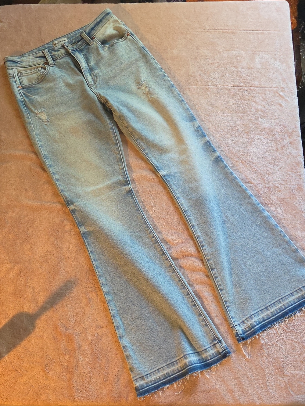 Sneak Peek Light Blue Flare Jeans with Frayed Hem